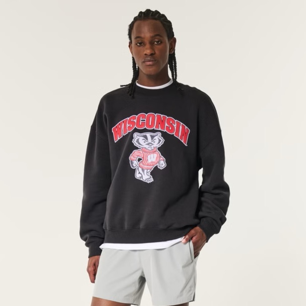 NWT Hollister Boxy University of Wisconsin Graphic Crew Sweatshirt Size XL